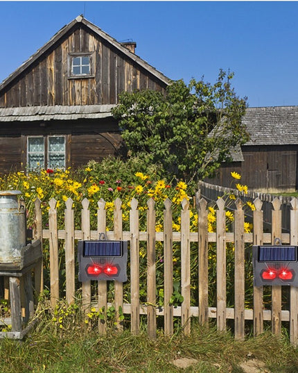 2 Aparate Solare LED cu Ultrasunete, Repelent pentru Animale Mari si Mici, Lumina Rosie si Alba, Anti Rozatoare, Anti Insecte, Frecventa 9-36KHZ