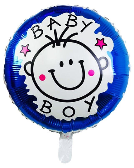 Set 2 Baloane din Folie Metalizata, Figurine Stea si Cerc, Tema Botez Baietel, 45 cm, Ambalaj Individual, Pai Inclus, Umflare cu Aer sau Heliu