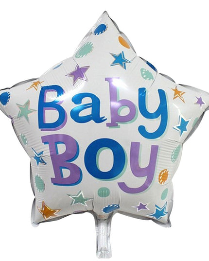 Set 2 Baloane din Folie Metalizata, Figurine Stea si Cerc, Tema Botez Baietel, 45 cm, Ambalaj Individual, Pai Inclus, Umflare cu Aer sau Heliu