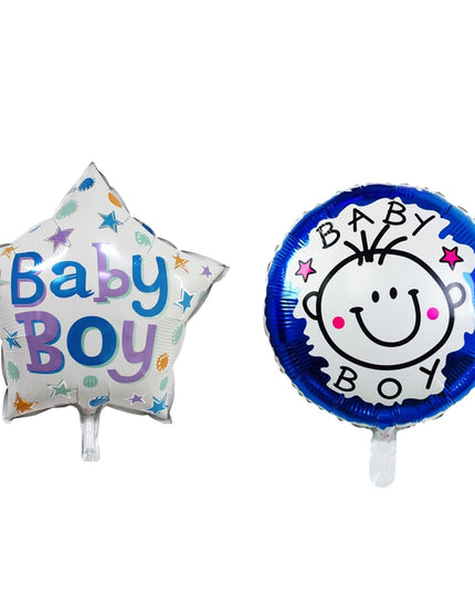 Set 2 Baloane din Folie Metalizata, Figurine Stea si Cerc, Tema Botez Baietel, 45 cm, Ambalaj Individual, Pai Inclus, Umflare cu Aer sau Heliu