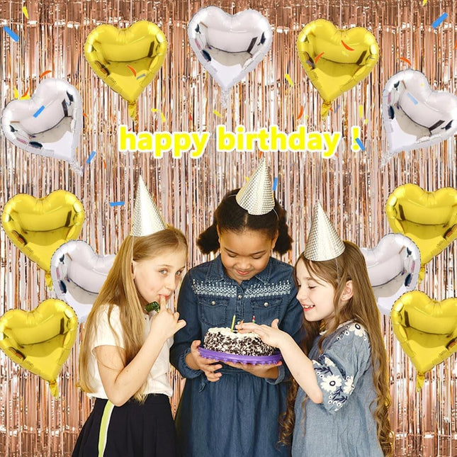 2 Baloane din Folie Metalizata, Model Inimi, Tema Ziua Indragostitilor,Ambalaj Individual, Pai Inclus, Umflare cu Aer sau Heliu