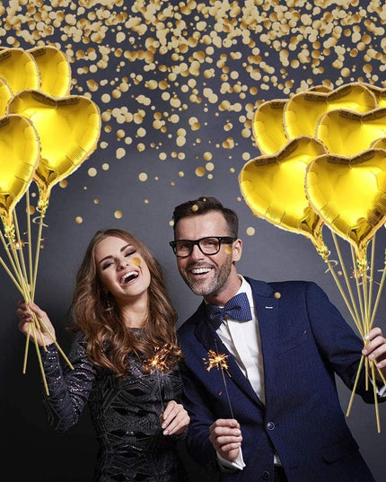 2 Baloane din Folie Metalizata, Model Inimi, Tema Ziua Indragostitilor,Ambalaj Individual, Pai Inclus, Umflare cu Aer sau Heliu