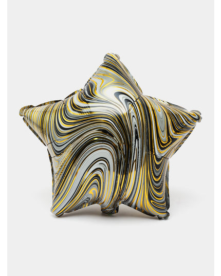 2 Baloane din Folie Metalizata, Figurine Inima si Stea, Model Marmura,Ambalaj Individual, Pai Inclus, Umflare cu Aer sau Heliu