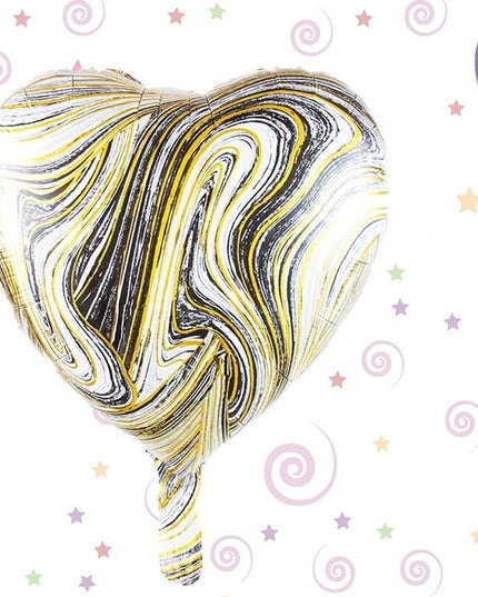 2 Baloane din Folie Metalizata, Figurine Inima si Stea, Model Marmura,Ambalaj Individual, Pai Inclus, Umflare cu Aer sau Heliu