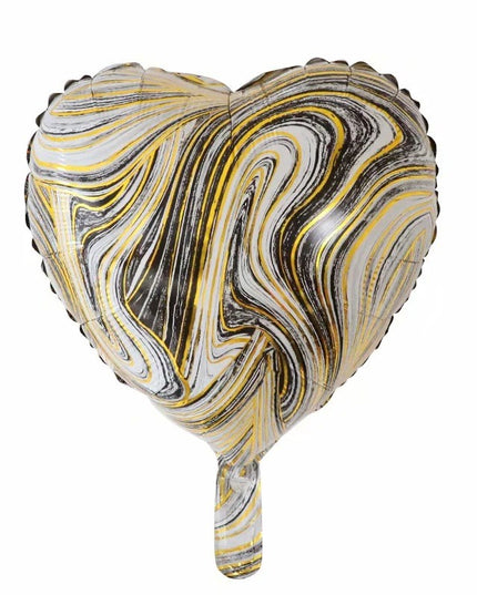 2 Baloane din Folie Metalizata, Figurine Inima si Stea, Model Marmura,Ambalaj Individual, Pai Inclus, Umflare cu Aer sau Heliu