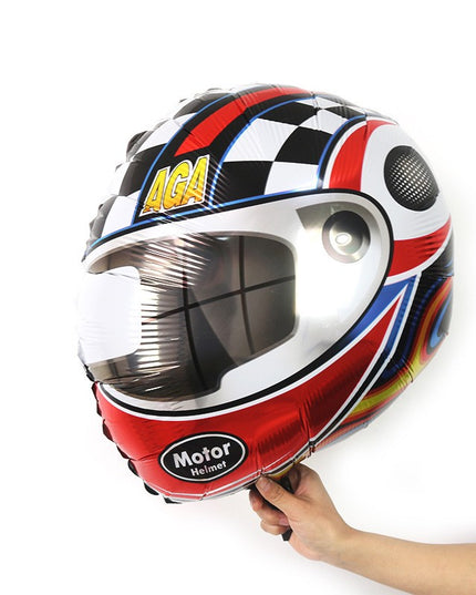 2 Baloane din Folie Metalizata, Figurine Cerc si Casca, Model Curse, 75- cm, Ambalaj Individual, Pai Inclus, Umflare cu Aer sau Heliu