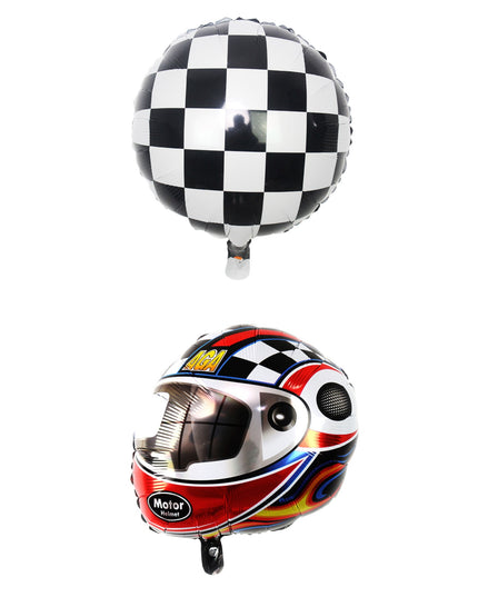 2 Baloane din Folie Metalizata, Figurine Cerc si Casca, Model Curse, 75- cm, Ambalaj Individual, Pai Inclus, Umflare cu Aer sau Heliu