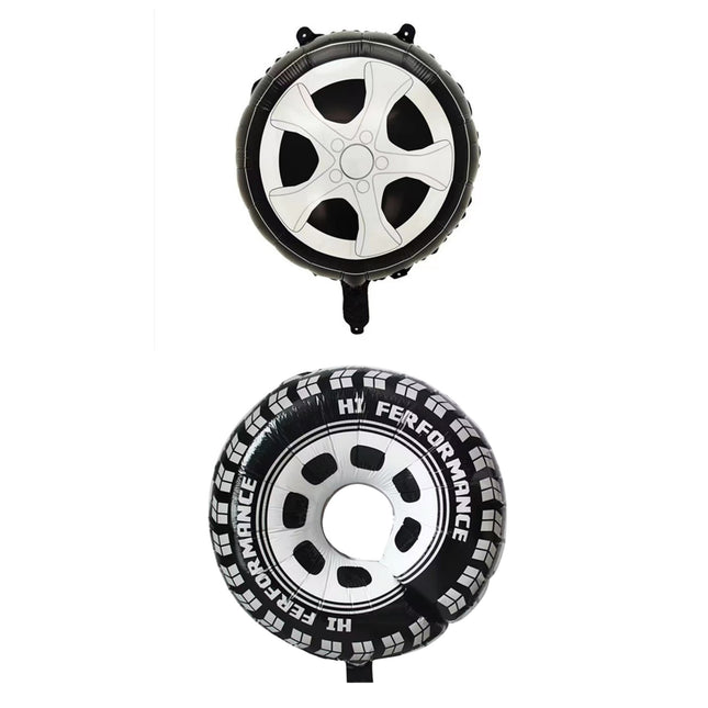 2 Baloane din Folie Metalizata, Figurine Roti, Model Masini, 75- cm, Ambalaj Individual, Pai Inclus, Umflare cu Aer sau Heliu