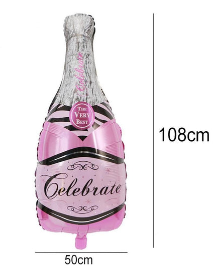 2 Baloane din Folie Metalizata, tematica Aniversare HAPPY BIRTHDAY, Figurine Model Sticla de Sampanie si Pahar