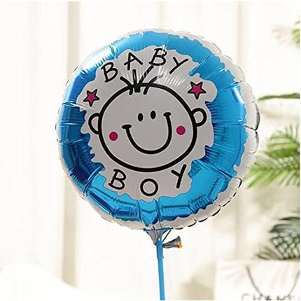 Set 2 Baloane din Folie Metalizata, Figurine Stea si Cerc, Tema Botez Baietel, 45 cm, Ambalaj Individual, Pai Inclus, Umflare cu Aer sau Heliu