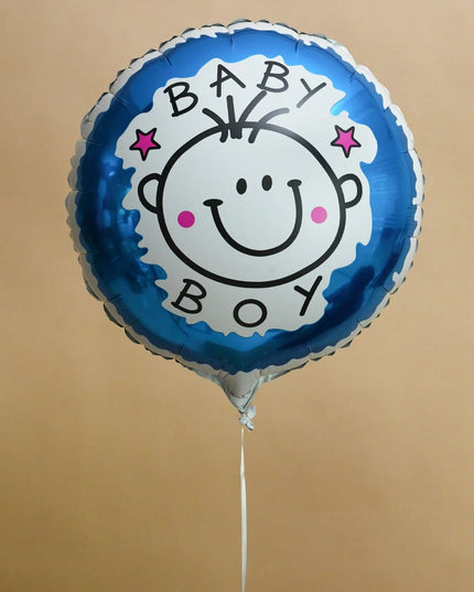 Set 2 Baloane din Folie Metalizata, Figurine Stea si Cerc, Tema Botez Baietel, 45 cm, Ambalaj Individual, Pai Inclus, Umflare cu Aer sau Heliu
