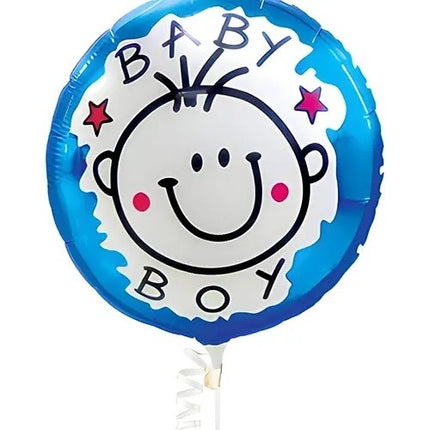 Set 2 Baloane din Folie Metalizata, Figurine Stea si Cerc, Tema Botez Baietel, 45 cm, Ambalaj Individual, Pai Inclus, Umflare cu Aer sau Heliu