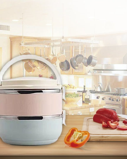 2 Caserole pentru alimente lunch box, 1400 ml, otel inoxidabil, maner, valva aerisire,inchidere etansa