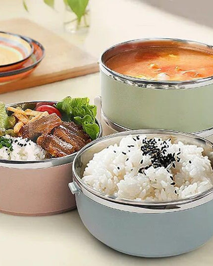 2 Caserole pentru alimente lunch box, 1400 ml, otel inoxidabil, maner, valva aerisire,inchidere etansa