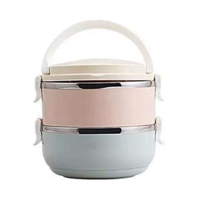 2 Caserole pentru alimente lunch box, 1400 ml, otel inoxidabil, maner, valva aerisire,inchidere etansa