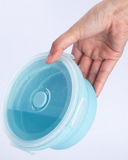 2 caserole rotunde pliabile din silicon, rezistenta la temperaturi ridicate, usor de depozitat si curatat, 500 si 800 ml, utilizare in cuptorul cu microunde, albastra