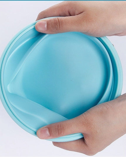 2 caserole rotunde pliabile din silicon, rezistenta la temperaturi ridicate, usor de depozitat si curatat, 500 si 800 ml, utilizare in cuptorul cu microunde, albastra