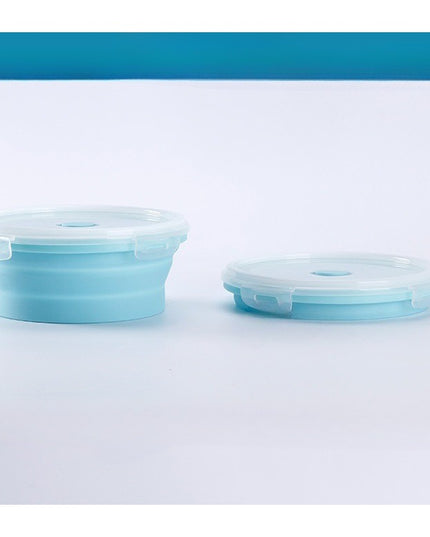 2 caserole rotunde pliabile din silicon, rezistenta la temperaturi ridicate, usor de depozitat si curatat, 500 si 800 ml, utilizare in cuptorul cu microunde, albastra