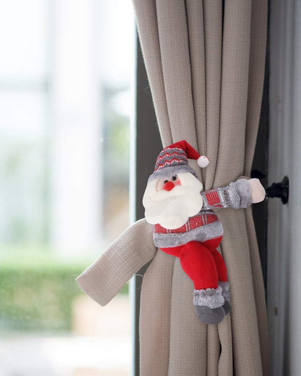 Clema pentru perdea, prindere cu arici, model Mos Craciun pe partea stanga, material textil/poliester