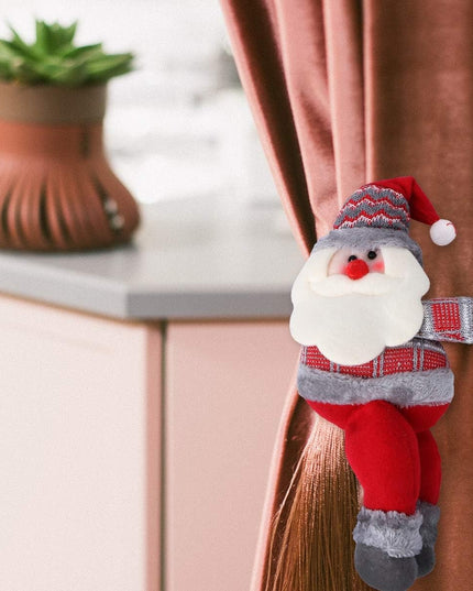 Clema pentru perdea, prindere cu arici, model Mos Craciun pe partea stanga, material textil/poliester