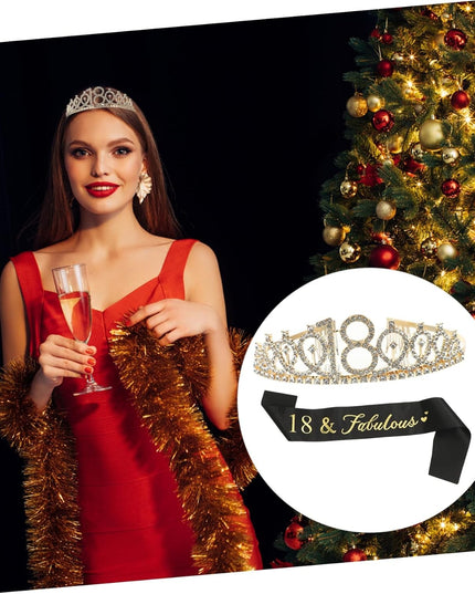 2 Piese pentru Majorat,Coronita Printesa Gold si Panglica 18&Fabulous