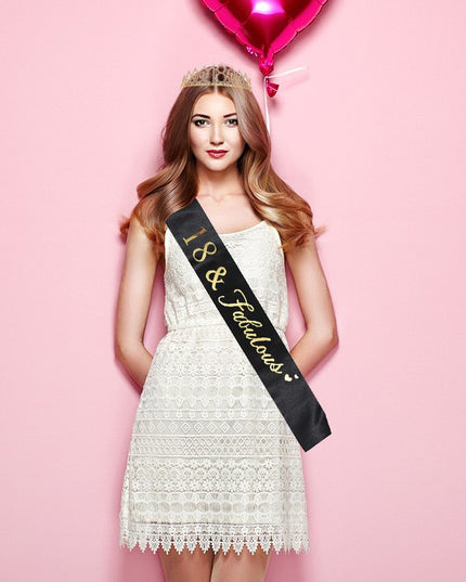 2 Piese pentru Majorat,Coronita Printesa Gold si Panglica 18&Fabulous