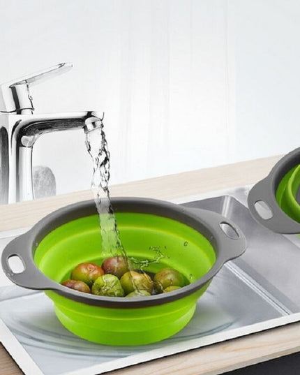 2 strecuratori pliabile din silicon alimentar cu manere, fund antiaderent si antialunecare, rotunda, doua dimensiuni, usor de depozitat, compatibil cu masina de spalat vase