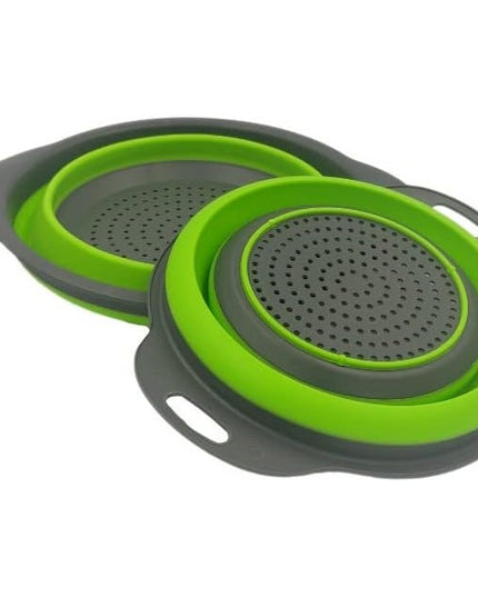 2 strecuratori pliabile din silicon alimentar cu manere, fund antiaderent si antialunecare, rotunda, doua dimensiuni, usor de depozitat, compatibil cu masina de spalat vase