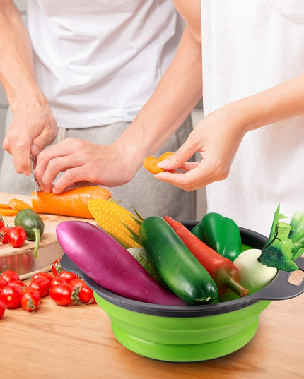 2 strecuratori pliabile din silicon alimentar cu manere, fund antiaderent si antialunecare, rotunda, doua dimensiuni, usor de depozitat, compatibil cu masina de spalat vase