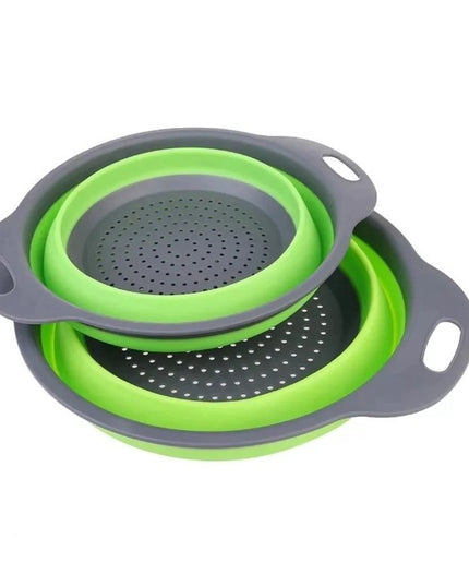 2 strecuratori pliabile din silicon alimentar cu manere, fund antiaderent si antialunecare, rotunda, doua dimensiuni, usor de depozitat, compatibil cu masina de spalat vase