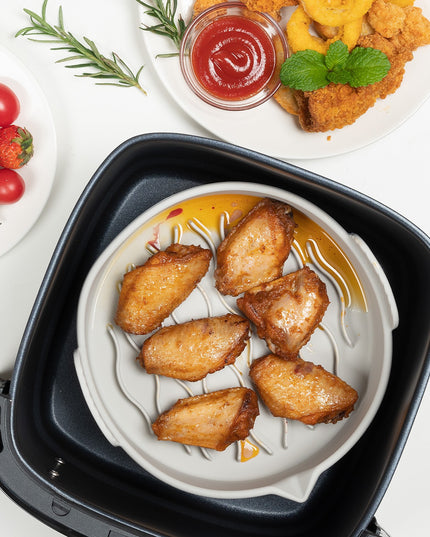 2 tavi din silicon ecologic pentru air fryer temperatura maxima 230 grade, reutilizabile, reciclabile, cu manere anti-alunecare, fund antiaderent