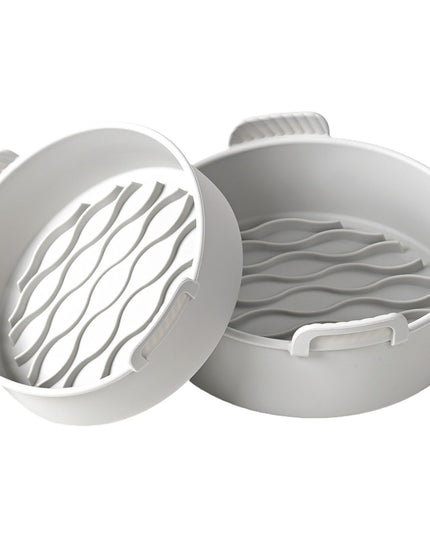 2 tavi din silicon ecologic pentru air fryer temperatura maxima 230 grade, reutilizabile, reciclabile, cu manere anti-alunecare, fund antiaderent