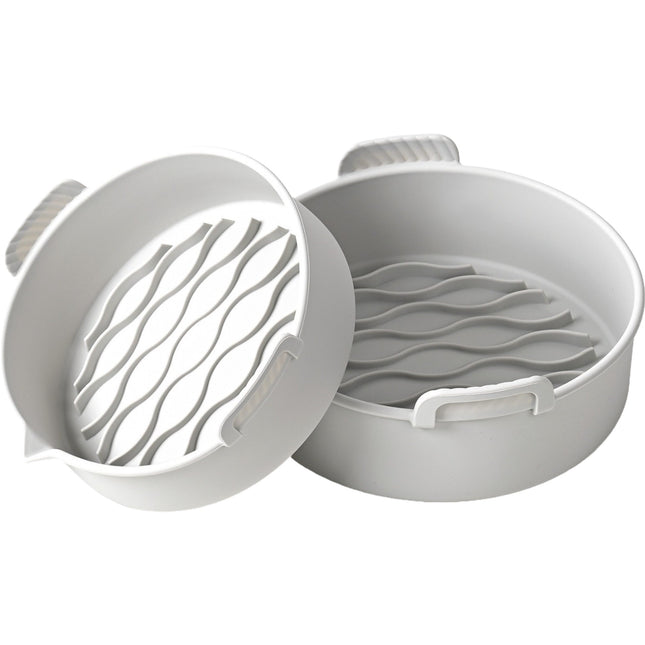 2 tavi din silicon ecologic pentru air fryer temperatura maxima 230 grade, reutilizabile, reciclabile, cu manere anti-alunecare, fund antiaderent