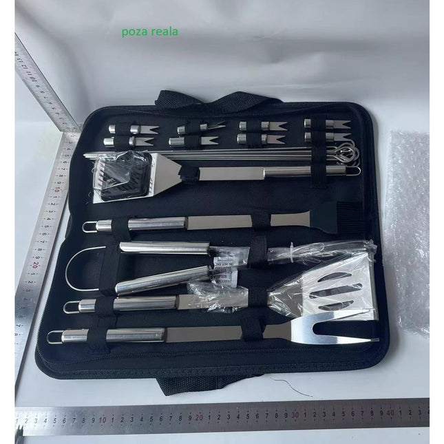20 Ustensile pentru Gratar, din Otel Inoxidabil, Geanta Oxford