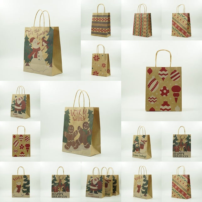 24 pungi cadou imprimeu tematica Craciun, model random, din hartie