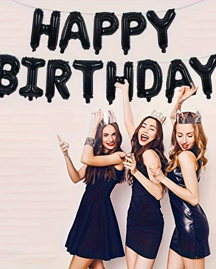 Set 25 de Baloane din Folie Metalizata si Latex, Figurine 2 Stele, 4 Baloane Confetti, 13 Litere, 6 Latex, Model Happy Birthday, Tema Aniversare, 40 cm, Ambalaj Individual, Pai Inclus, Umflare cu Aer sau Heliu