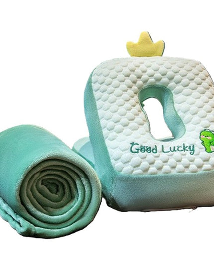 2in1 Patura Microfibra si Perna din Spuma, pentru Birou, Calatorii, Pauze, Model Dinozaur, Microfibra,