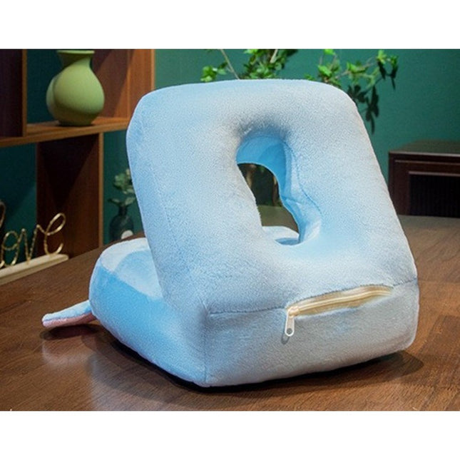 2in1 Patura Microfibra si Perna din Spuma, pentru Birou, Calatorii, Pauze, Model Elefant, Microfibra,