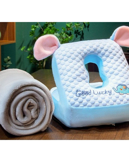 2in1 Patura Microfibra si Perna din Spuma, pentru Birou, Calatorii, Pauze, Model Elefant, Microfibra,