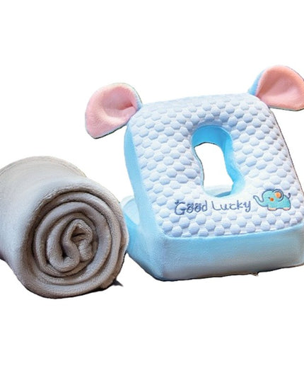 2in1 Patura Microfibra si Perna din Spuma, pentru Birou, Calatorii, Pauze, Model Elefant, Microfibra,