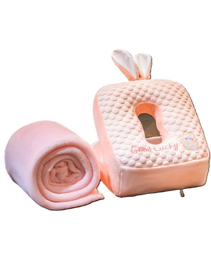 2in1 Patura Microfibra si Perna din Spuma, pentru Birou, Calatorii, Pauze, Model Iepuras, Microfibra,