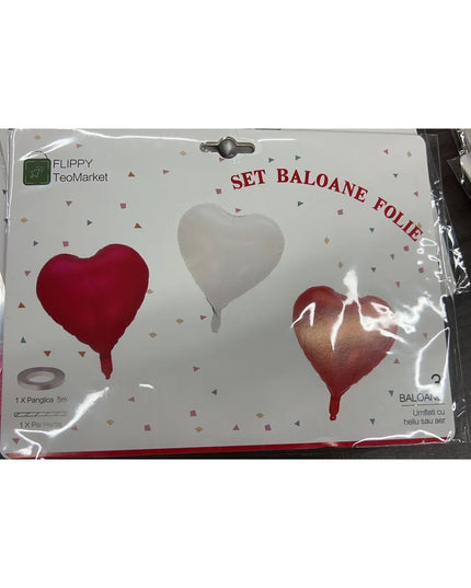 3 Baloane din Folie Metalizata, Model Inimi, Tema Ziua Indragostitilor,2 Rosii, 1