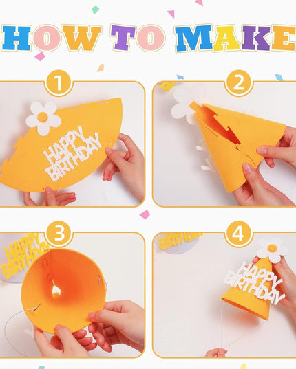 3 Coifuri Happy Birthday, pentru Petrecere, Tematica Aniversare, cu Floare din Spuma