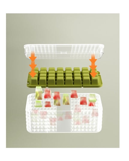 3 forme pentru gheata si o caserola pentru depozitare 96 de cuburi