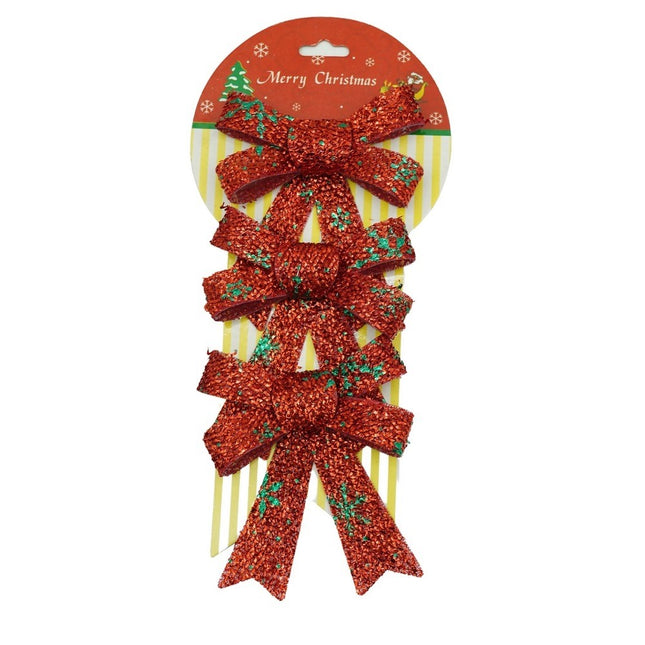 3 fundite pentru brad, Rosii, model de nea, cu sclipici,din poliester