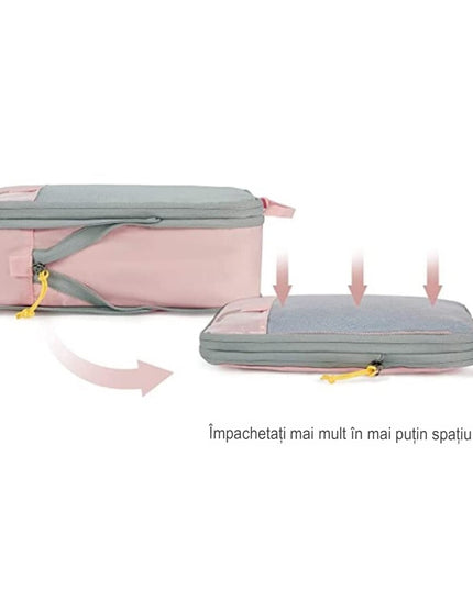 3 Genti de Calatorie Pentru Depozitare, Compresibile, 3 Dimensiuni, Mic, Mediu, Mare, Impermeabile, Fermoar Dublu