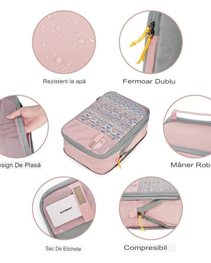 3 Genti de Calatorie Pentru Depozitare, Compresibile, 3 Dimensiuni, Mic, Mediu, Mare, Impermeabile, Fermoar Dublu