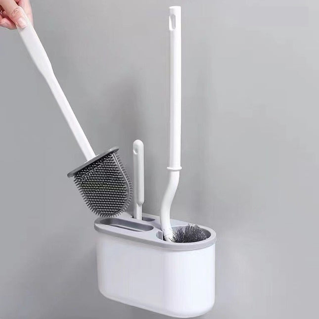 Set 3 Perii pentru Toaleta, din Silicon, Perie Zimtata, Cap Flexibil, Suport Adeziv pentru Montarea pe Perete, 39 x 19 x 9.8 cm, /