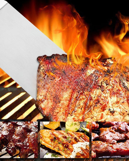 3 spatule pentru gratar din metal, margini subtiri, suprafata antiaderenta, rezistente la temperaturi ridicate, maner ergonomic din lemn, 3 forme, agatatoare