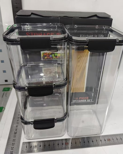 4 Recipiente din Plastic, pentru Alimente/Obiecte, Inchidere Ermetica, ml, ml, ml